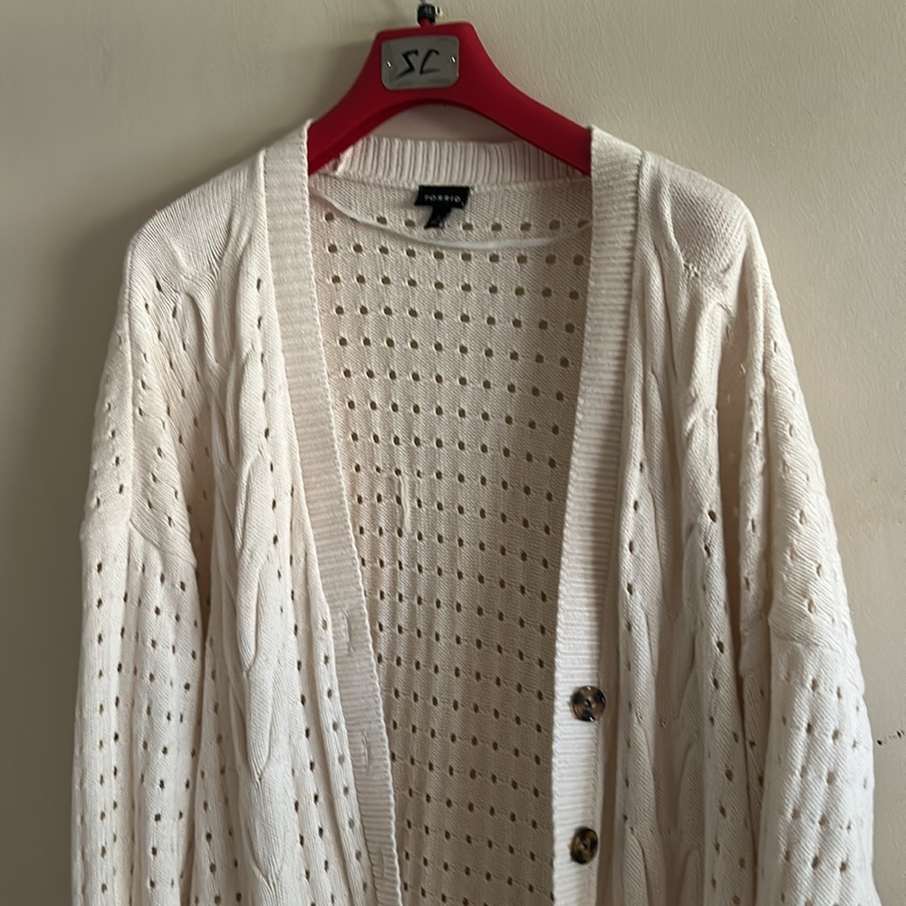 Torrid Cream Open Cable Knit Button Down Drop Shoulder Boyfriend Cardigan 3X - Picture 8 of 14